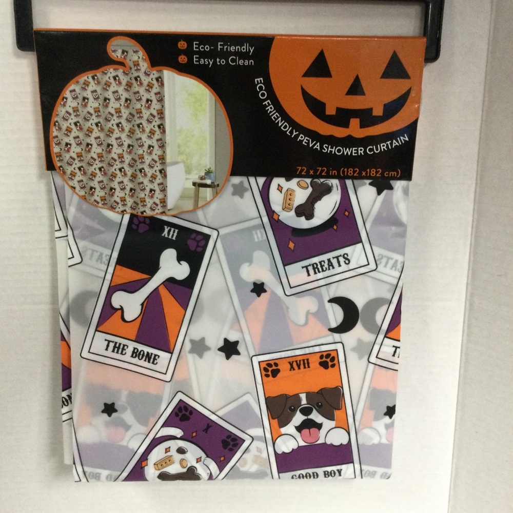 Halloween Eco-Friendly Peva Plastic Shower Curtain Orange Purple Dogs Treats New